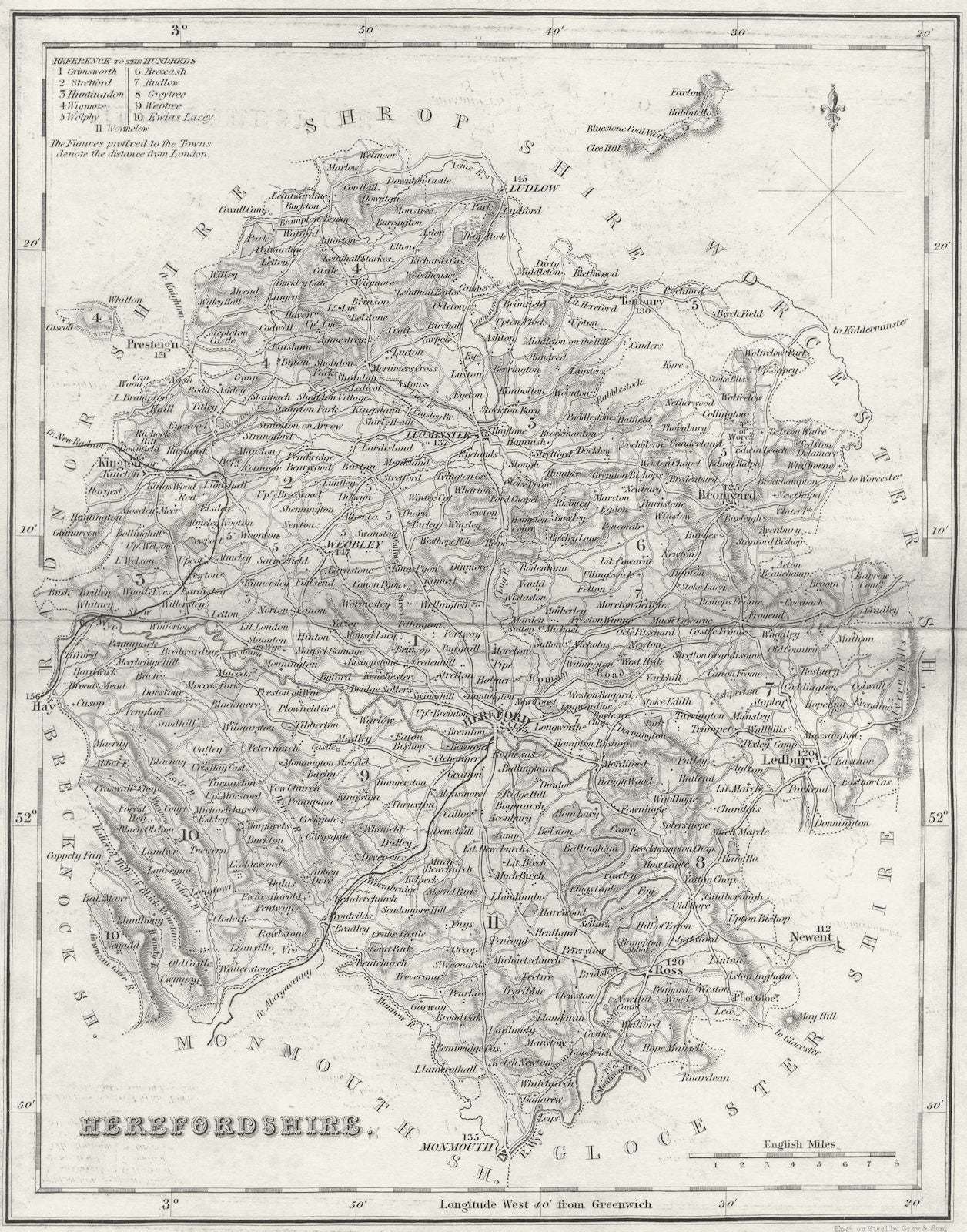 HEREFORD. Herefordshire. Fullarton 1844 old antique vintage map plan chart